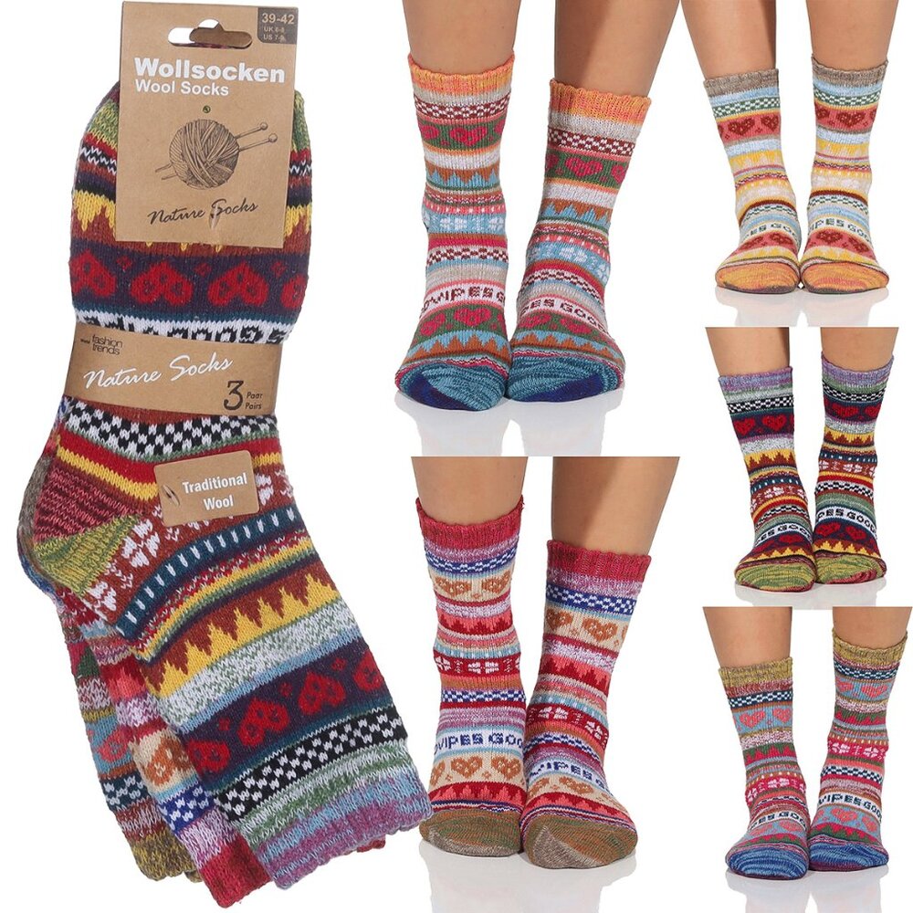 6 Pairs Wollsocken Wool Socks Winter Warm Thermal Women's Size 9-11